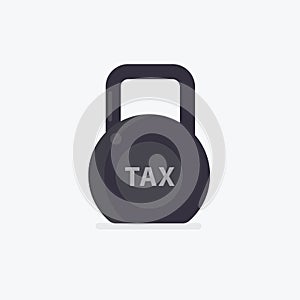 Tax Illustration. Taxation. Black kettlebell with word tax isolated on white background