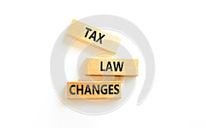 Tax law changes symbol. Concept words Tax law changes on wooden blocks on a beautiful white table white background. Business tax