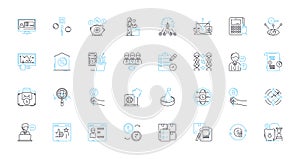 Tax law linear icons set. Deductions, Exemptions, Credits, Income, Returns, Refunds, Compliance line vector and concept