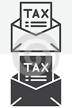 Tax letter line and solid vector icon set