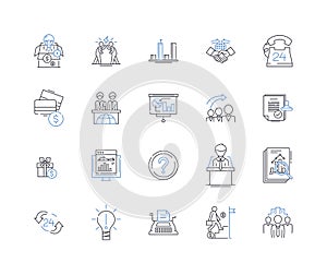 Tax management line icons collection. Compliance, Deductions, Planning, Exemptions, Audit, Returns, Refunds vector and