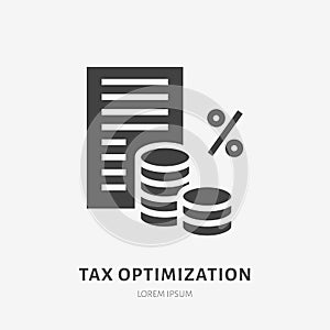 Tax optimization flat glyph icon. Paysheet money sign. Solid silhouette logo for legal financial services, accountancy photo