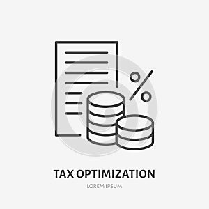 Tax optimization flat line icon. Paysheet money sign. Thin linear logo for legal financial services, accountancy