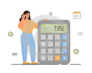 Tax payment concept. Calculation of mandatory payments. Financial consultant working for tax calculation, reporting.