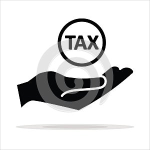 Tax Payment Concept. Hand holding tax icon sign vector template. Tax icon, salary money, invest finance, hand holding tax symbol.
