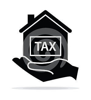 Tax Payment Concept. Hand holding tax icon vector template. Salary money, invest finance, hand holding house, line symbols.