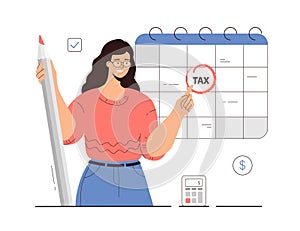 Tax payment deadline, planning payments on calendar schedule, calculation. Concept of regular monthly tax or credit bill