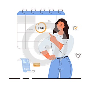 Tax payment deadline, planning payments on calendar schedule, calculation. Concept of regular monthly tax or credit bill pay
