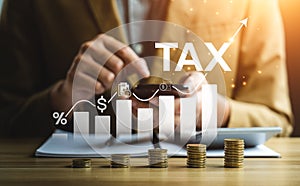 Tax payment and tax deduction planning concept, Individual and business strategies to reduce tax burden. Expenses, account, VAT,