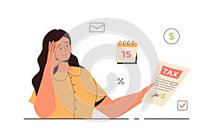Tax payment vector illustration. Government taxation concept. Data analysis, paperwork, financial research, report.