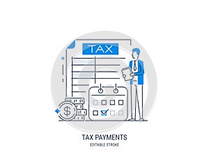 Tax payments concept. State taxation, tax return calculation