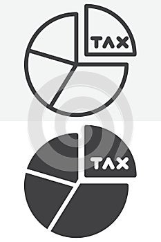 Tax pie chart line and solid vector icon set
