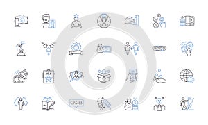 Tax planning line icons collection. Deductions, Credits, Exemptions, Income, Savings, Investment, Returns vector and