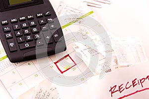 Tax preparation supplies and a calendar