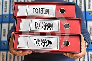 Tax reform concept words. Folder concept. Ring binders.