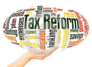 Tax reform word cloud sphere concept