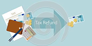 Tax refund money cash after calculation illustration