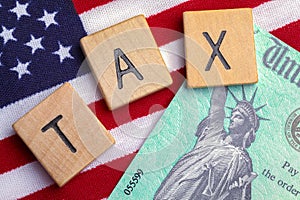 Tax Return Check with USA Flag photo
