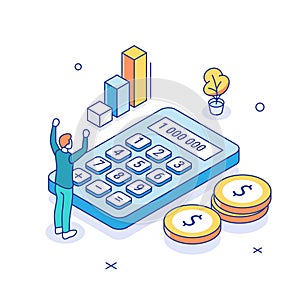 Tax return concept. Characters preparing documents for tax calculation, making income tax return and calculating