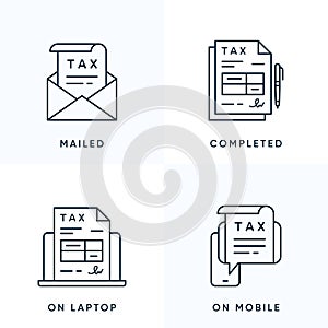 Tax return form vector line icon set