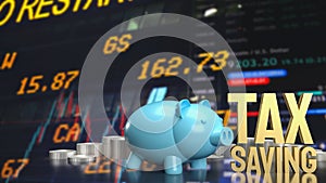 The piggy bank and text for tax saving concept 3d rendering photo