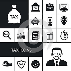 Tax Symbols Black Icons Composition Banner