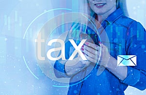 TAX time, Calculation tax return, state taxes concepts. tax online return for tax payment virtual screen