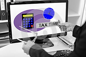 Tax time concept on a computer monitor