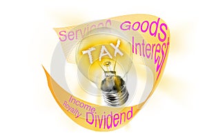 Tax. As a bulb lightens its light, taxes are imposed on goods and services transactions, business income, interest, dividends, photo