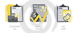 Taxable earnings calculation abstract concept vector illustrations.