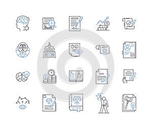 Taxation law line icons collection. Deductions, Credits, Exemptions, Income, Property, Estate, Business vector and