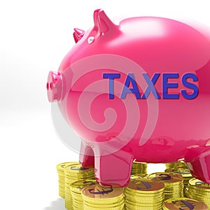 Taxes Piggy Bank Means Taxed Income And Tax Rate