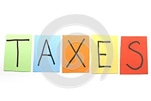 Taxes written in colorful letters