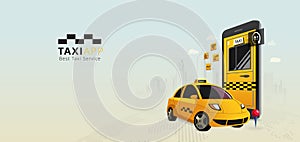 Taxi banner. Online mobile application order taxi service concept horizontal illustration. Flat 3d vector perspective. Vector