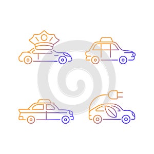 Taxi booking gradient linear vector icons set