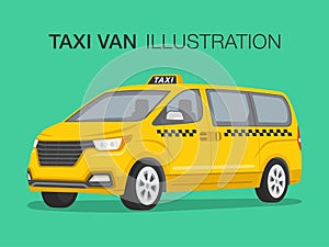 Taxi cab company. Van car driver service. Perspective view.