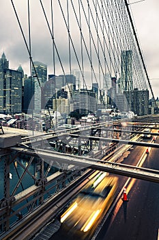 Taxi cab crossing the Brooklyn Bridge