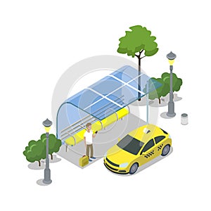 Taxi cab stop isometric 3D icon