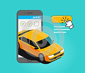 Taxi call using mobile application. Commercial transportation vector illustration
