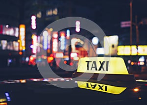 Taxi Cap sign Taxi stand service at night City town nightlife