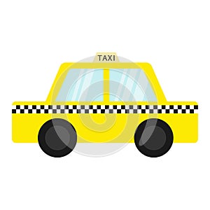 Taxi car cab icon. Cartoon transportation collection. Yellow taxicab. Checker line, light sign. New York symbol. Isolated. White b