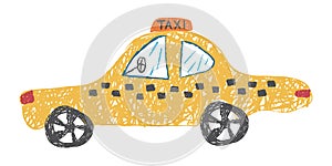 Taxi car children\'s drawing. Pencil drawing of a cartoon car. Vector illustration