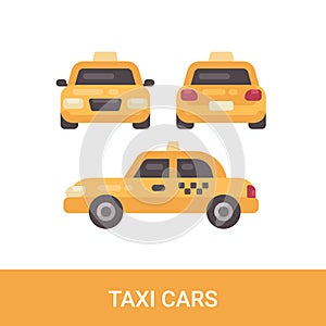 Taxi car flat icon. Front, back and side views