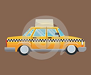Taxi car side view with publicity brown background