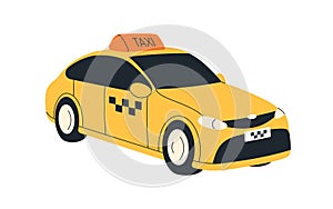 Taxi car. Taxicab, yellow passenger auto transport. Classic cab automobile, city motor vehicle with sign on roof. Urban