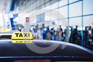 Taxi car waiting arrival passengers in front of Airport Gate