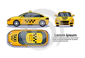Taxi Car On White Background Isolated Top, Side And Front View Over Copy Space