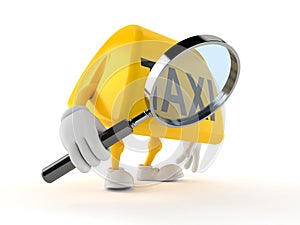 Taxi character looking through magnifying glass