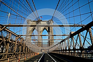 Taxi Crossing The Brooklyn Bridge