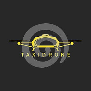 Taxi done logo mockup, innovation air city transport technology concept taxidrone service yellow emblem